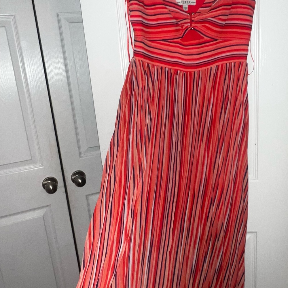 GUESS Striped Maxi Dress – Summer Boho Cutout Detail (Size S)